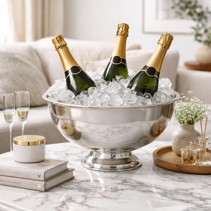 Eleganter Champagnerkühler aus Edelstahl rund 30 x 21 cm