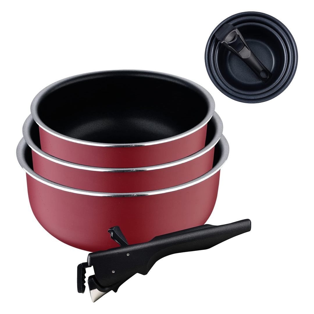 BERGNER Click&amp;Cook Red Edition | Topfset 3- teilig 16, 18 und 20 cm + Abnehmbarer Griff | Gepresstes