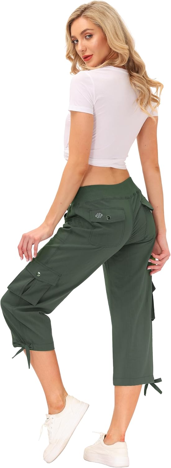JINSHI Hosen Damen Sommer Cargohose 3/4 Hose Caprihose Freizeithose Wanderhosen Outdoorhose mit Mehr