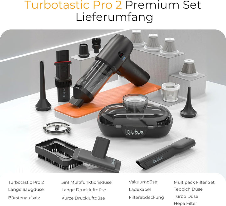 Turbotastic Pro 2 Handstaubsauger – 120W, 18.000Pa, bis 60 Min Laufzeit, HEPA-Filter, LED-Display, 4