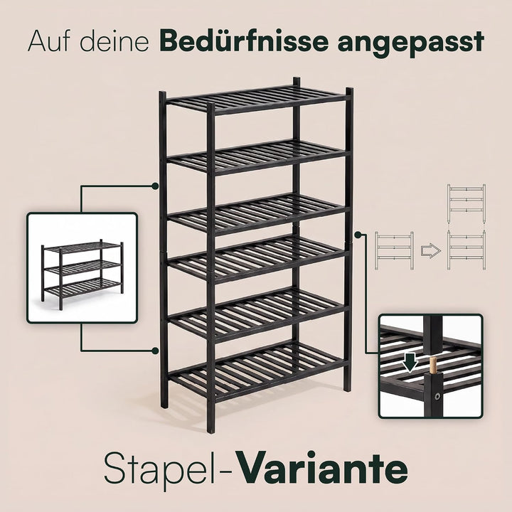 BAM BOO BOX - Schuhregal aus Bambus, Schuhablage mit 3 Ebenen, 68 x 28 x 46 cm, Erweiterbar Stapelba