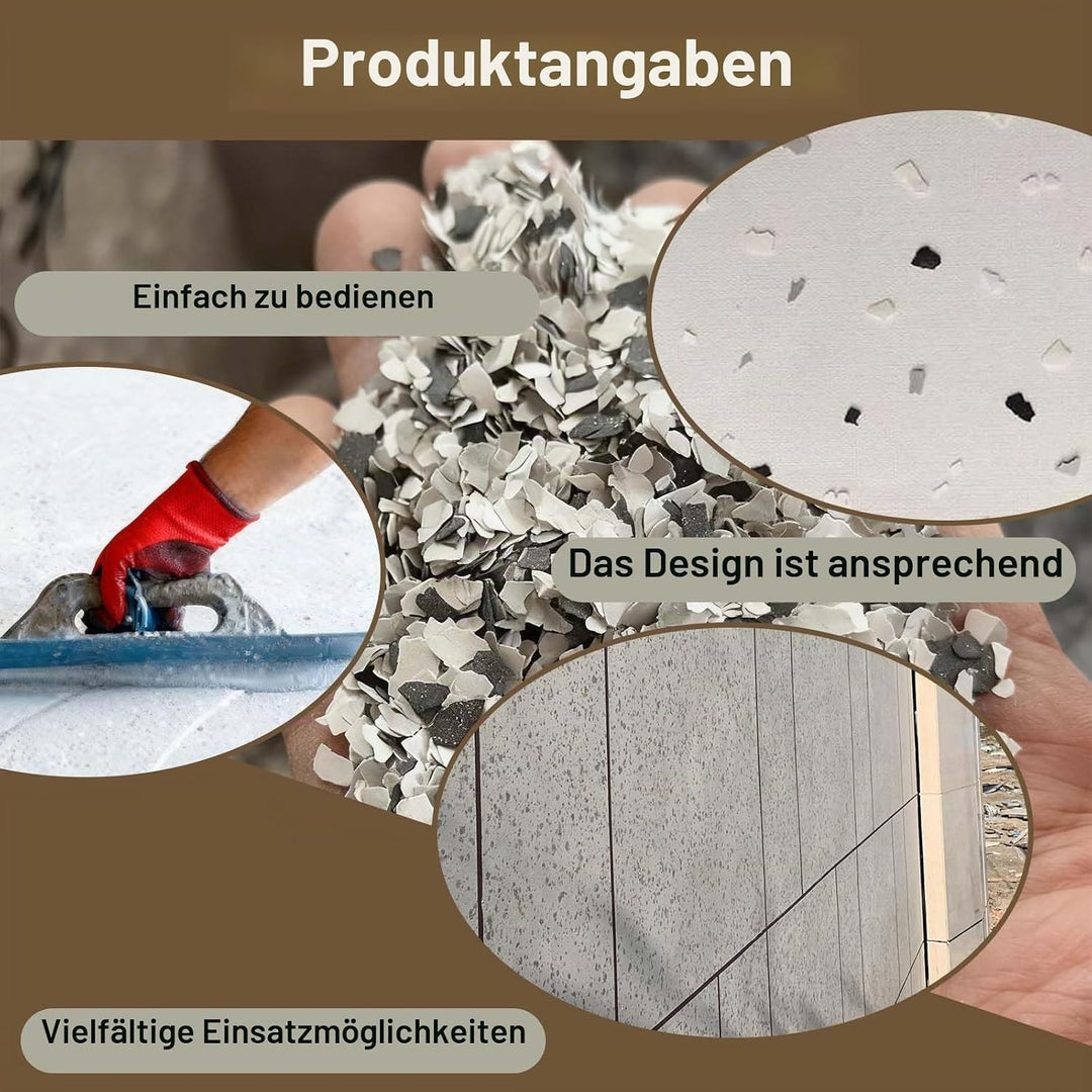 1000g Epoxid Farbchips für Garagenbodenbeschichtung, Dekorflocken Schwarz Weiss Grau, Betonbodenbesc