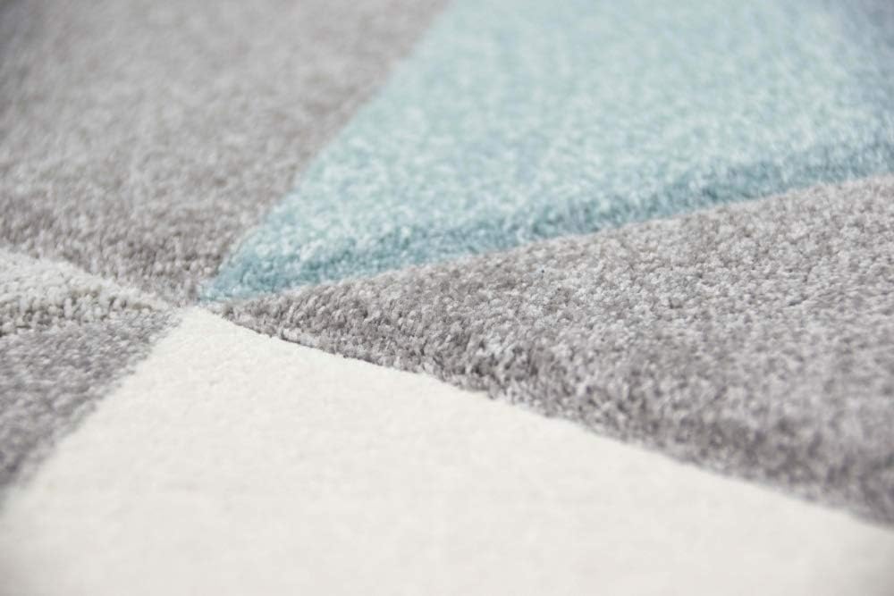 CARPETIA Teppich Wohnzimmerteppich Dreieck blau grau Creme Grösse 80x150 cm