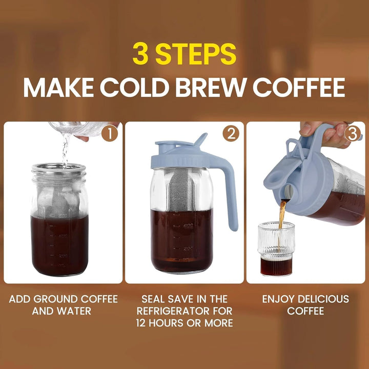 Cold Brew Kaffeebereiter, 1.8L Cold Brew Coffee Maker, Deckel mit Griff und Edelstahlfilter, Kaffeeb