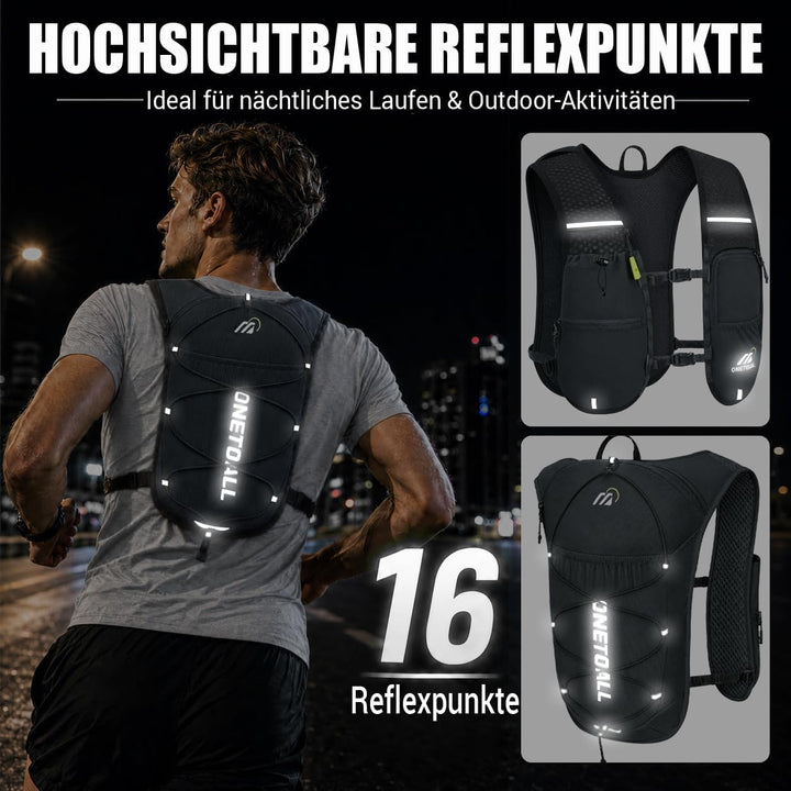Laufweste Damen mit 500ml Trinkflasche/2L Trinkblase, Leichter Trinkrucksack Laufen Herren 6L, Runin