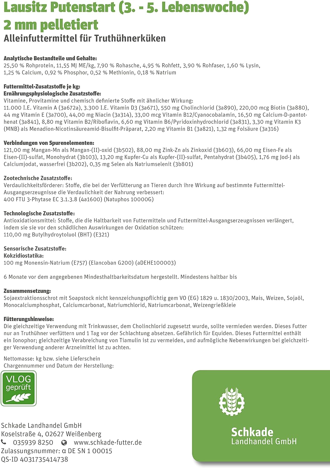 Schkade Landhandel GmbH Putenfutter - Lausitz Putenstart - Alleinfuttermittel für Puten von der 3. b