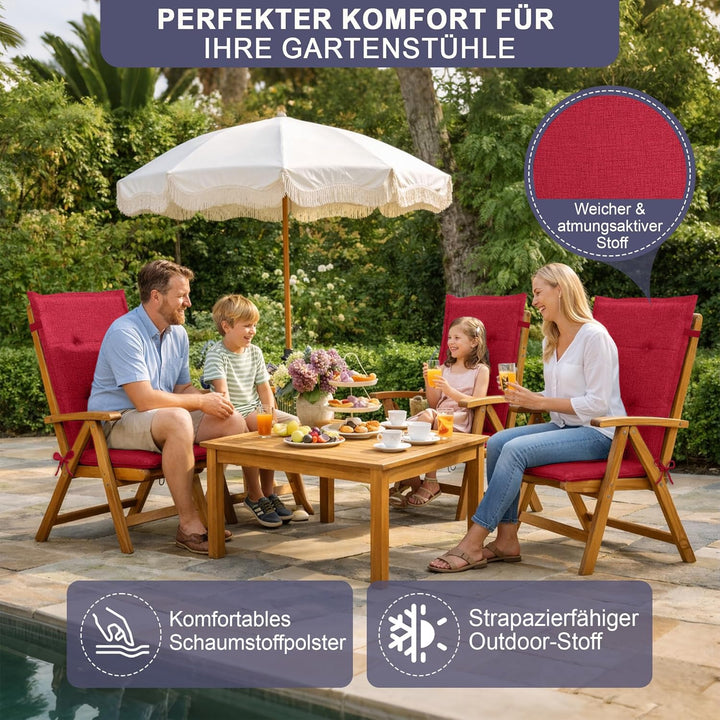 Relexo Premium - Hochlehner Auflage Gartenstuhl Stuhlauflage mit Polster, Outdoor Sitzkissen & Stuhl