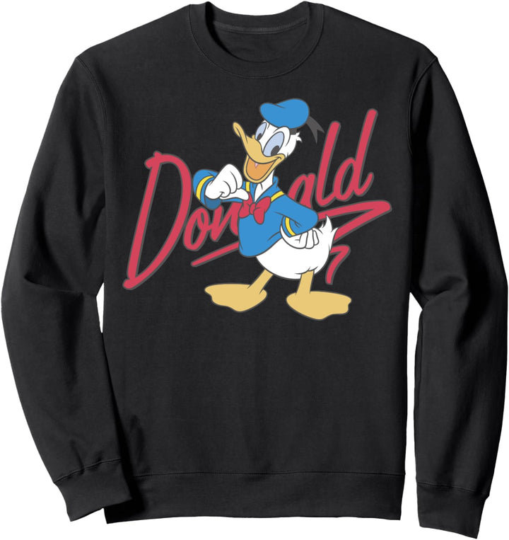Disney Donald Duck Red Cursive Text Logo Portrait Sweatshirt