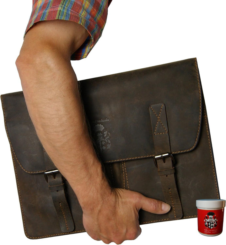 BARON of MALTZAHN Aktenmappe Collegemappe FRESENIUS, 37 cm, braun, Leder + Lederpflege