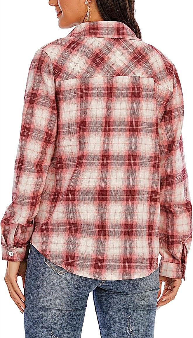 Yukiuiny Damen Karierte Bluse 100% Baumwolle Langarm Weiches Flanellhemd Casual Button-down Holzfäll
