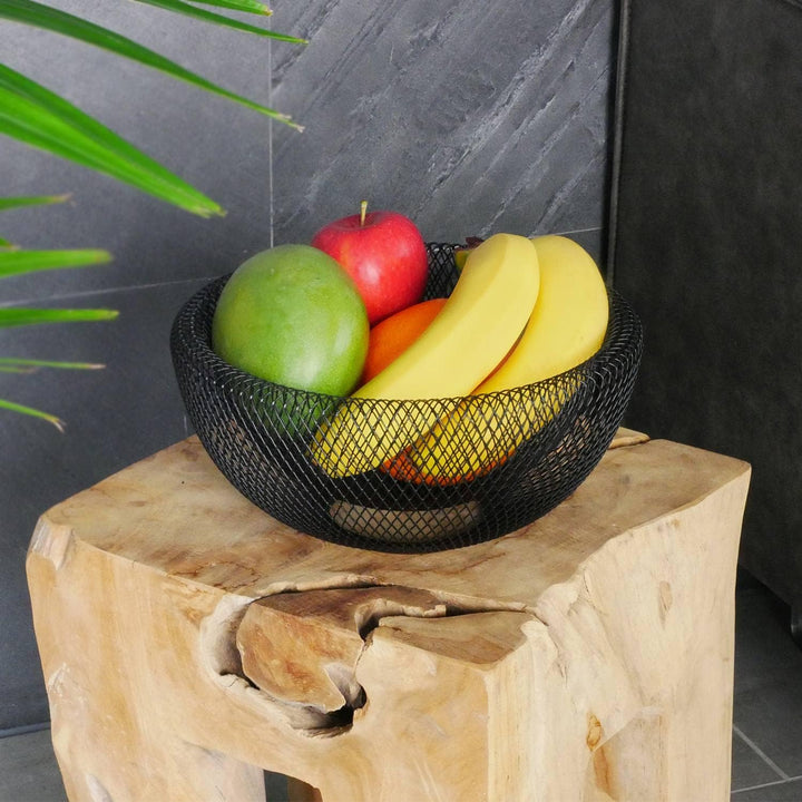 Obstkorb aus Metall in Schwarz rund 25 x 9.8 cm – Moderne doppelwandige Obstschale, Mesh Design Deko