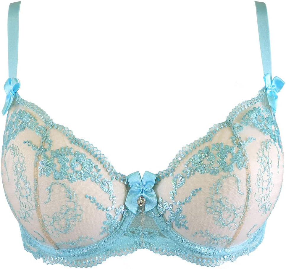 Axami Dame-Soft Stickerei Spitze Schalen Träger Schelife Geblümt BH V-10131 80C Himmelblau, 80C Himm