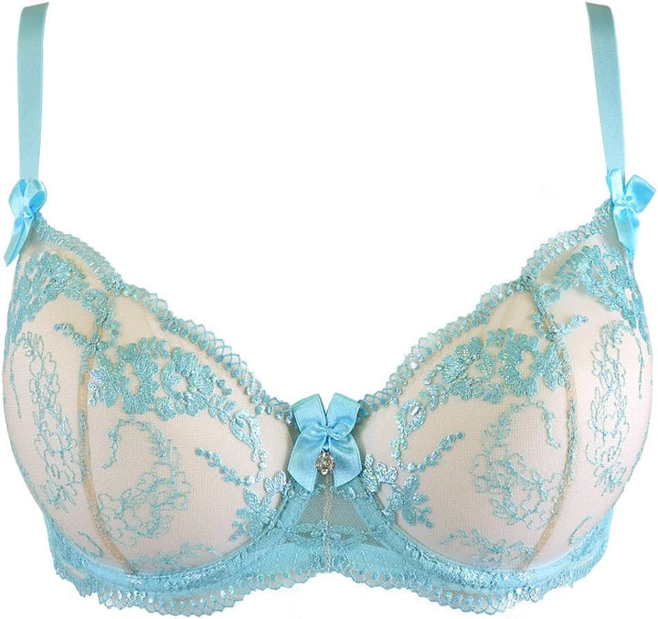 Axami Dame-Soft Stickerei Spitze Schalen Träger Schelife Geblümt BH V-10131 80C Himmelblau, 80C Himm