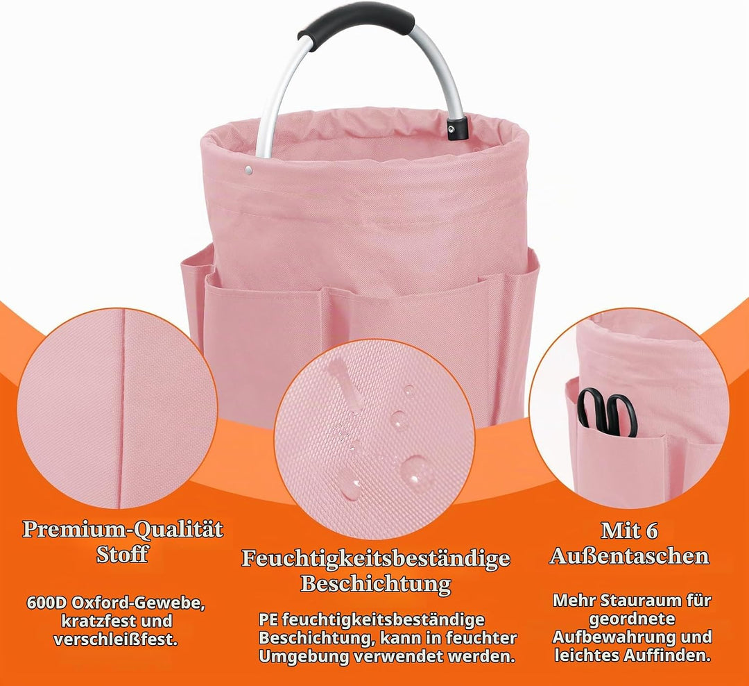 17L Einkaufskorb mit Henkel, Faltbarer Putzmittel Organizer mit 6 Taschen, Tragbarer Picknickkorb au