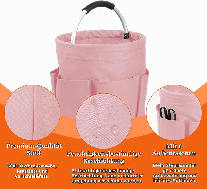 17L Einkaufskorb mit Henkel, Faltbarer Putzmittel Organizer mit 6 Taschen, Tragbarer Picknickkorb au