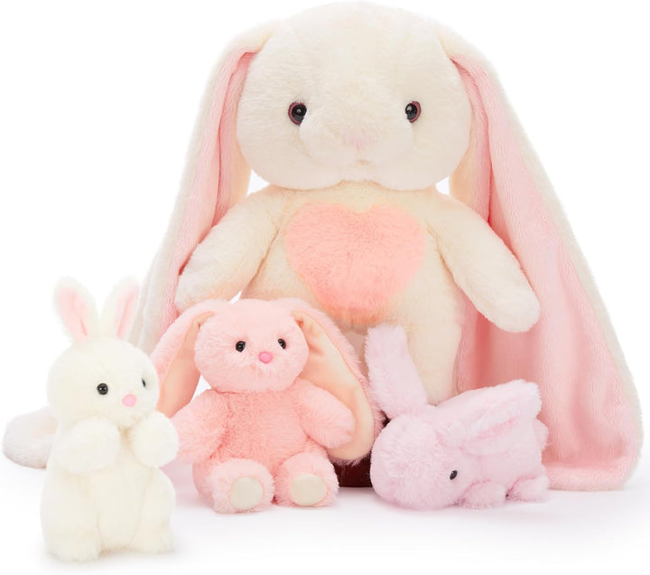MorisMos Süss 4 Stücke Hasen Kuscheltier Stofftier Plüschtier, 48cm hoch riesen hase XXL mit 3 klein