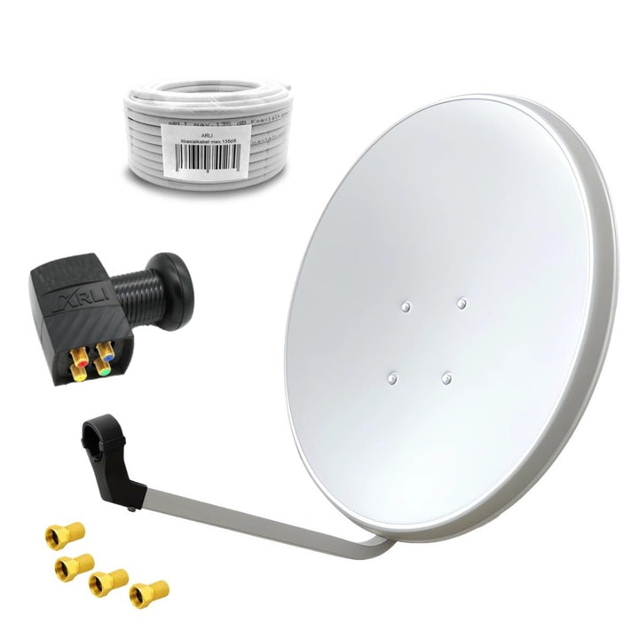 60cm HD Sat Anlage Quad LNB + 50m Koaxialkabel 135dB + Satfinder + 4 F-Stecker Digital 4 Teilnehmer