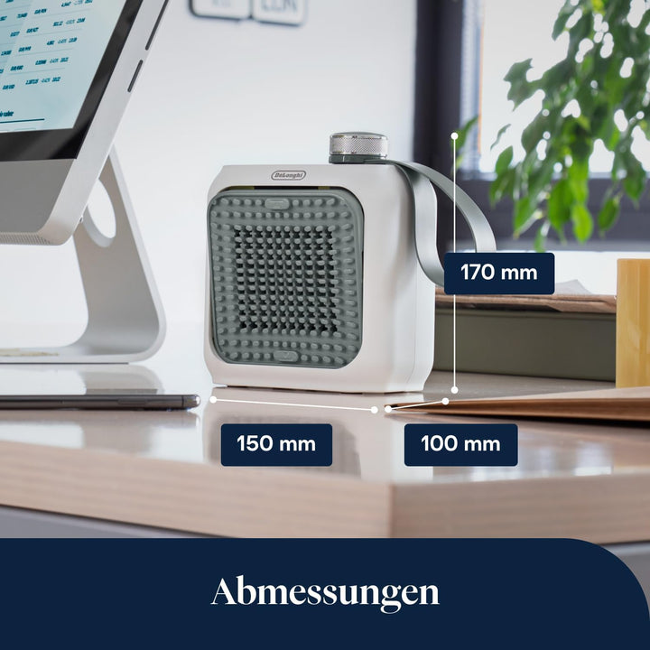De'Longhi Capsule Desk Keramik-Heizlüfter HFX10B03.GR, leiser Mini-Schnellheizer, ausrichtbarem Gitt