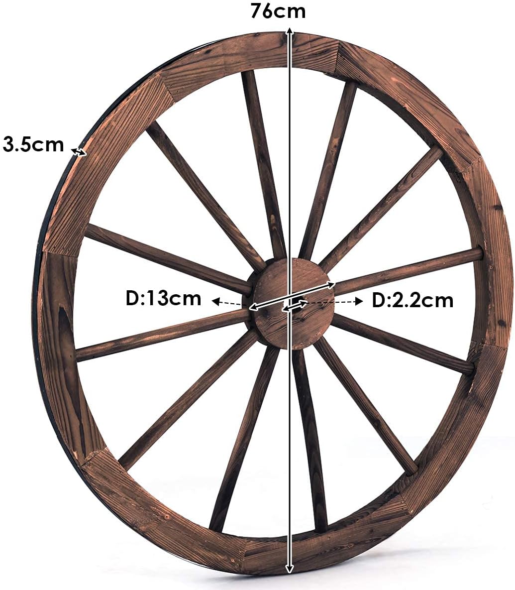 GIANTEX Wagenrad Holzrad 2er Set, Dekorad Holz Wagen Deko Rad Braun, Dekoratives Wagen Rad mit Eisen