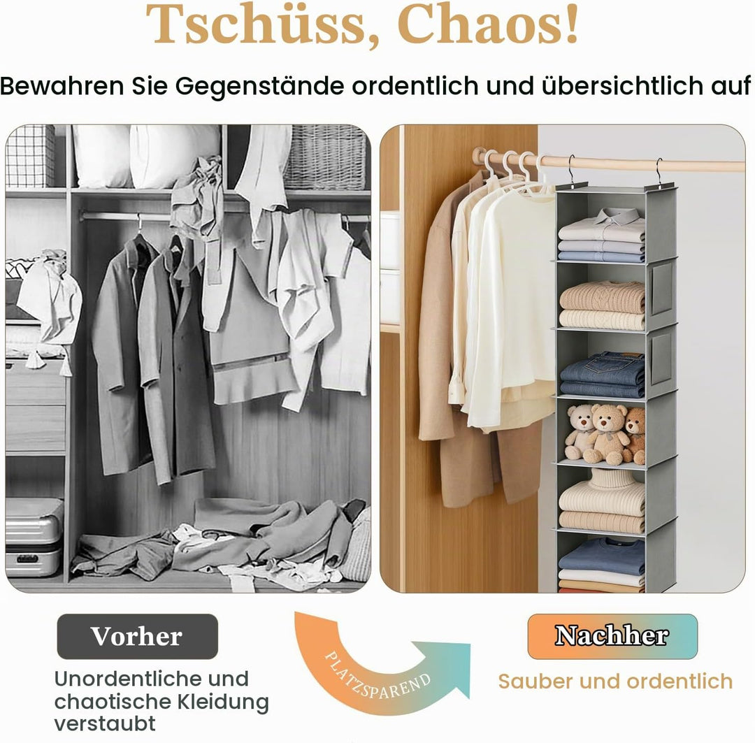Hängeregal mit 6 Fächern Stabiler Schrankorganizer und Ordnungssystem für optimale Hängeaufbewahrung