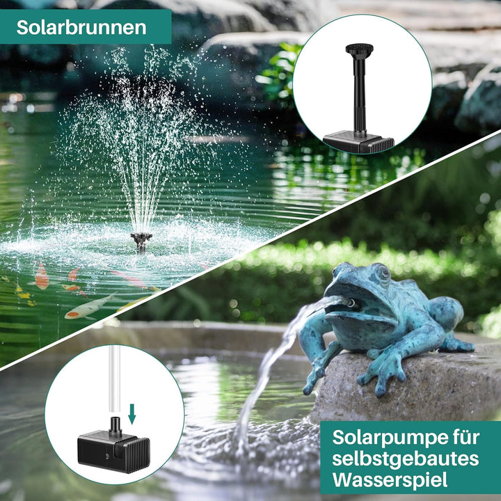 Biling Solar Springbrunnen für Aussen mit 3600mAh Akku Solarbrunnen mit Glas Panel, Solar Teichpump