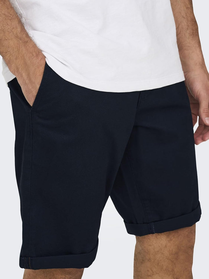 ONLY & SONS Herren Chino Short ONSPETER - Regular Fit - Schwarz Beige XS-XXL, Dark Navy