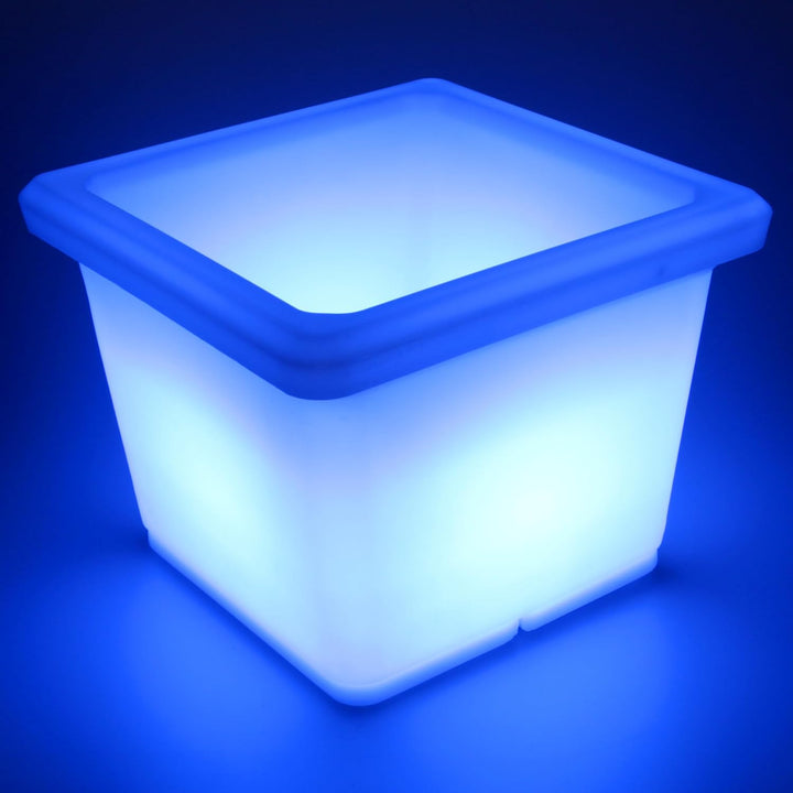 LED Blumentopf Blumenkübel Leuchtend eckig 35x35x27 cm kabellos mit Akku bunt RGB Farbwechsel und Fe