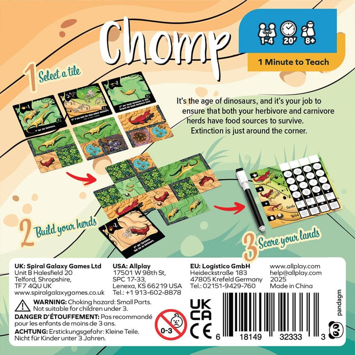 Allplay Chomp - Dinosaur Drafting Game | Tile-Laying Strategy Game for 1–4 Players | Fast-Paced, Fam