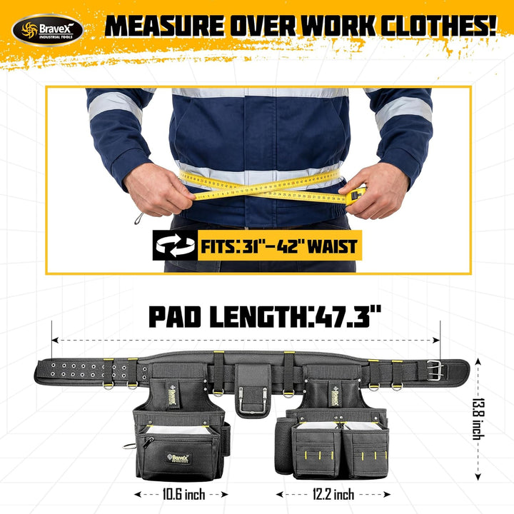 Bravex Tool Belt Suspenders - Pro Ultra Anti-wear 20 Bags Y-Style Tool Belts 5 Combo Apron Tool Pouc