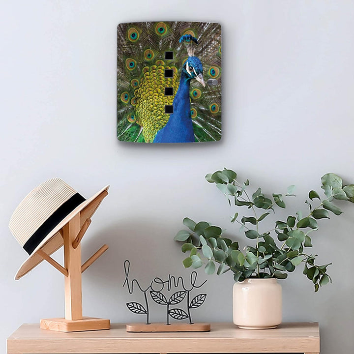 banjado® Design Schlüsselkasten aus Edelstahl mit Motiv Pfau für 10 Schlüssel - Schlüsselschrank zur