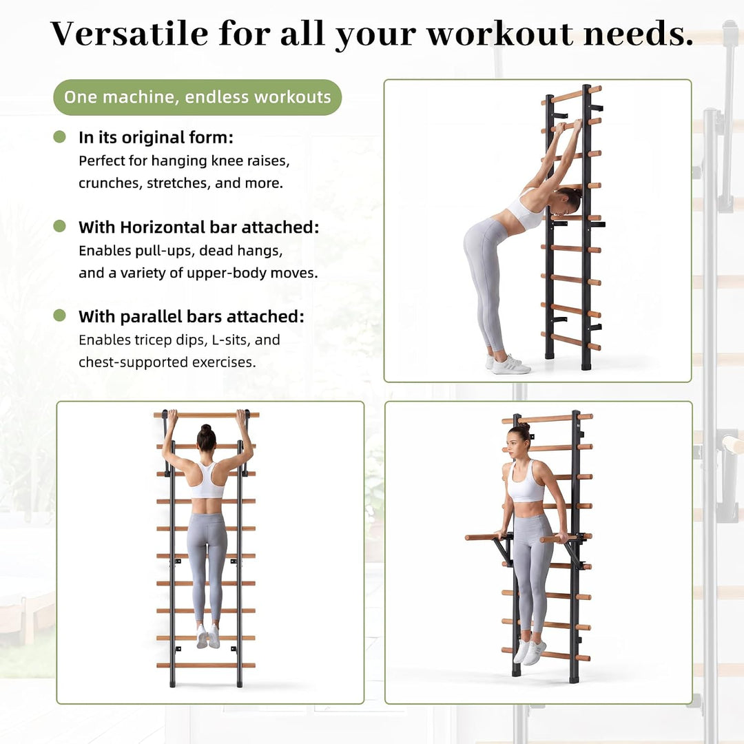 DHT Schwedenleiter Wandstangen Stall Bar Suspension Trainer mit 9 strategischen Stangen für Fitness