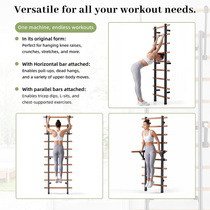 DHT Schwedenleiter Wandstangen Stall Bar Suspension Trainer mit 9 strategischen Stangen für Fitness
