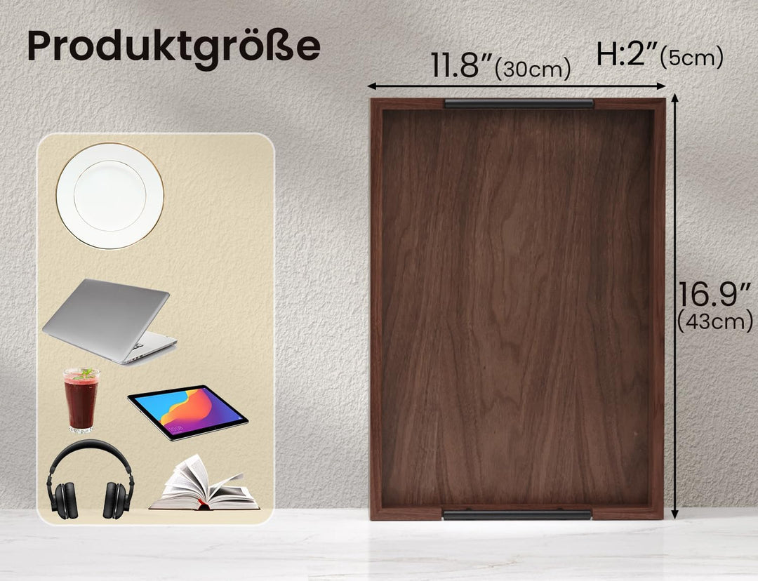 Fibogollo Serviertablett Walnuss L Griffe Metall Deko-Servier 43 x 30 x 5 cm Braun, 43 x 30 x 5 cm B