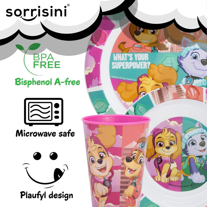 Sorrisini Kindergeschirr set Paw Patrol, Wiederverwendbares Babygeschirr Set, Kinder Essgeschirr, Mi