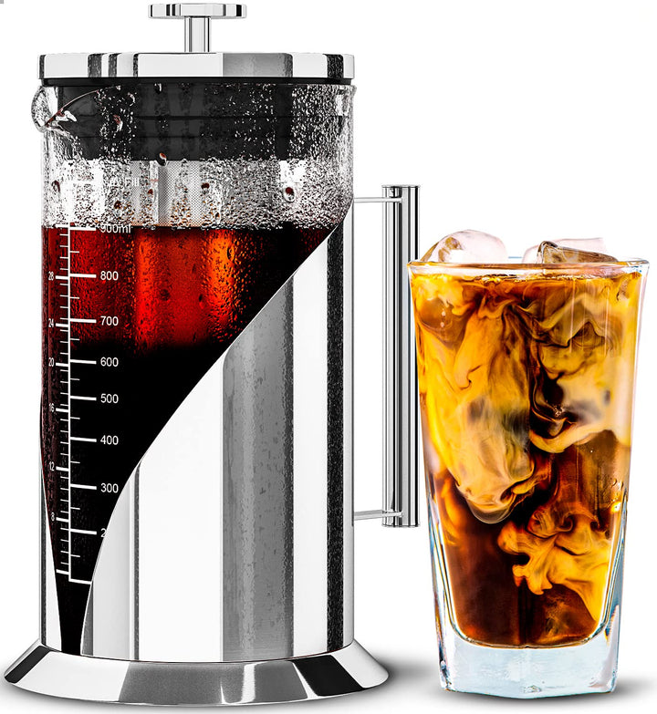 Cafe du Chateau Cold Brew Kaffeebereiter – 1 Liter – Filter aus Edelstahl 304 – Borosilikatglaskörpe