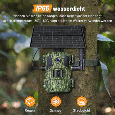 XTU 4G LTE Wildkamera mit SIM Karte - 2,5K Solar Wildtierkamera mit Handyübertragung App,PIR Bewegun