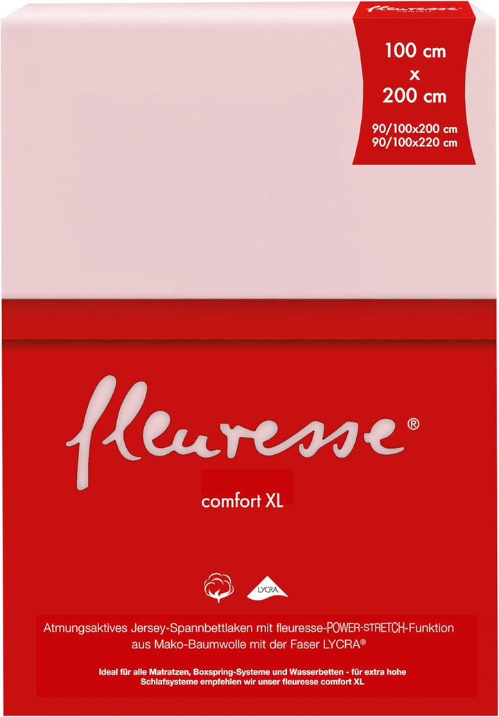 fleuresse 1119 XXL Jersey Stretch Spannbetttuch (96% Baumwolle, 4% Elasthan), mit Rumdumgummizug, Ök