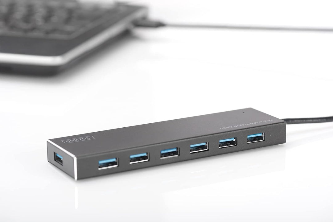 DIGITUS USB-Hub - 7 Ports - Super-Speed USB 3.0 - 5 GBit/s - Plug&Play - Aluminium-Gehäuse - Schwarz