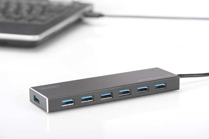 DIGITUS USB-Hub - 7 Ports - Super-Speed USB 3.0 - 5 GBit/s - Plug&Play - Aluminium-Gehäuse - Schwarz