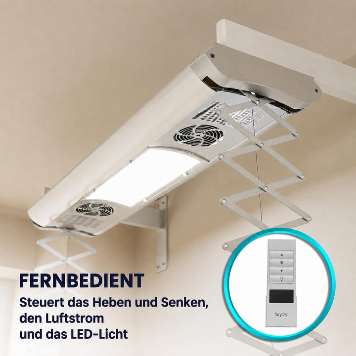 Foxydry Air, Elektrischer Wäscheständer für Wand und Decke mit Ventilator und Fernbedienung, aus Alu