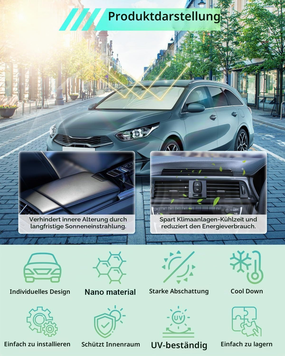 GAFAT Kompatibel mit Kia Ceed Proceed XCeed SW GT 2018-2023 2024 Sonnenschutz Frontscheibe Innen, Wi