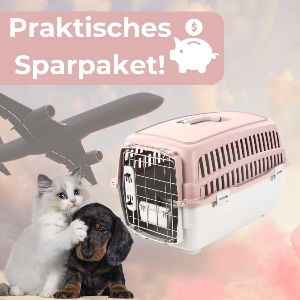2er Set Transportbox IATA Flugbox Flugzeug Hundebox kleine Hunde Transportbox Katzen für 2 Tiertrans