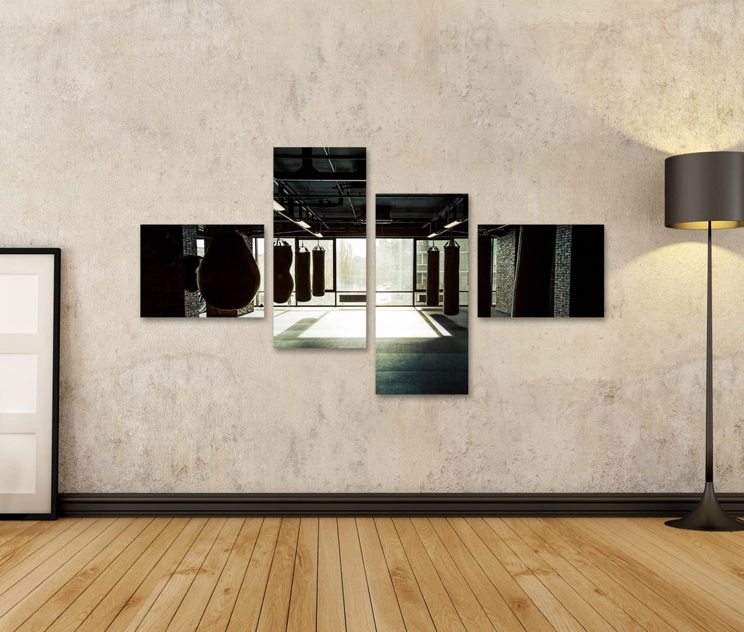 islandburner Bild auf Leinwand Fitnessstudio Mit Boxsäcken Dunkel Bilder Wandbilder Poster Leinwand