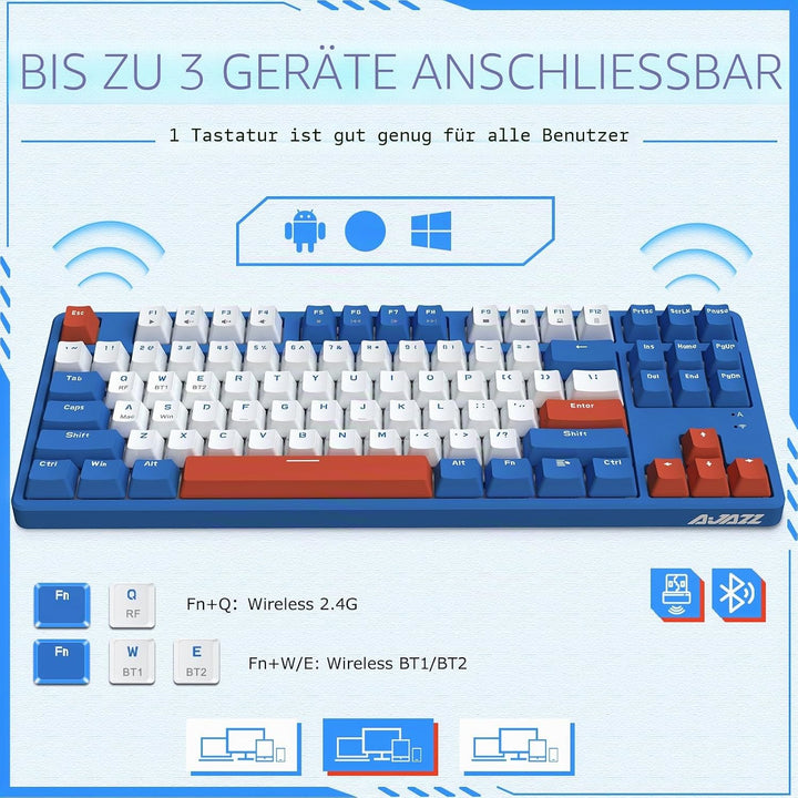 AJAZZ AK871 Kabellose Gaming-Tastatur 75%, Bluetooth/2,4 GHz Wireless Dual-Modi, TKL 80% Mechanische