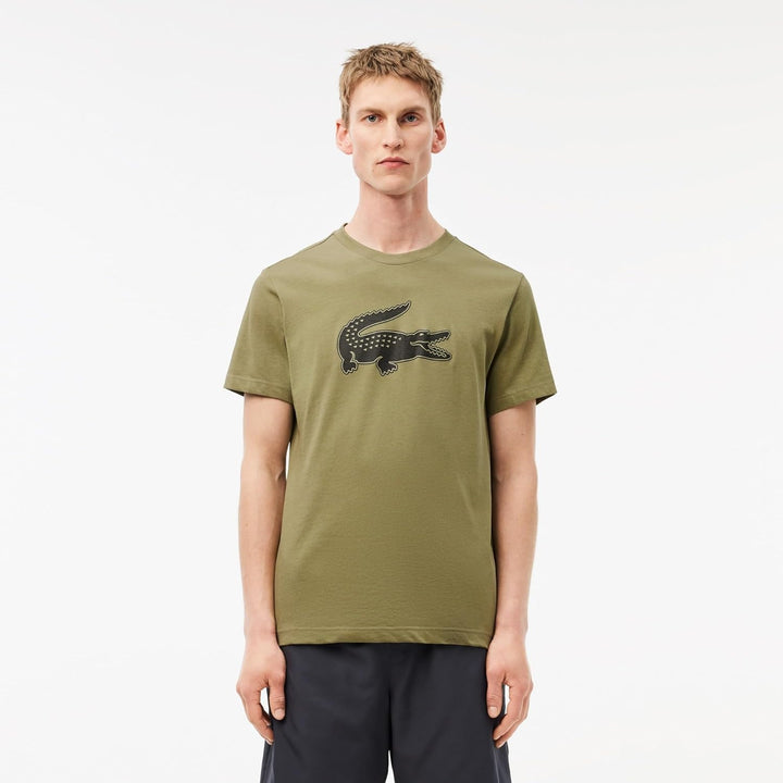 Lacoste Herren TH2042 T-Shirt Rundhals, Männer Logo Print Tee,Regular Fit L Khaki/Schwarz, L Khaki/S