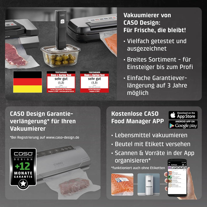 CASO VacuChef 50 - Kammervakuumierer aus Edelstahl, 70 l/min, 4 Kammervolumen, doppelte Schweissnaht