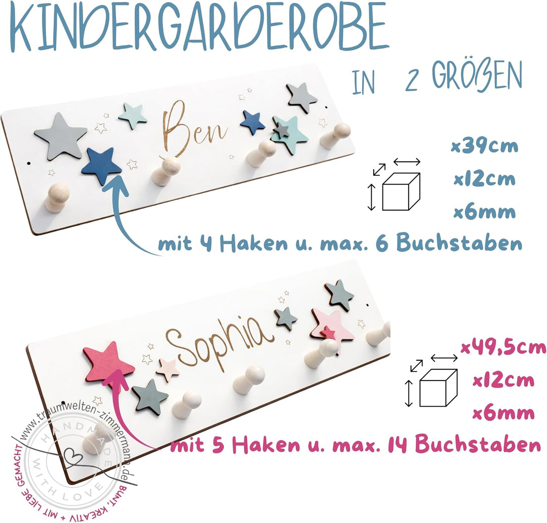 Kindergarderobe aus Holz mit Bagger in blau, grau, hellblau I Kinderzimmerdekoration I Mit Wunschnam