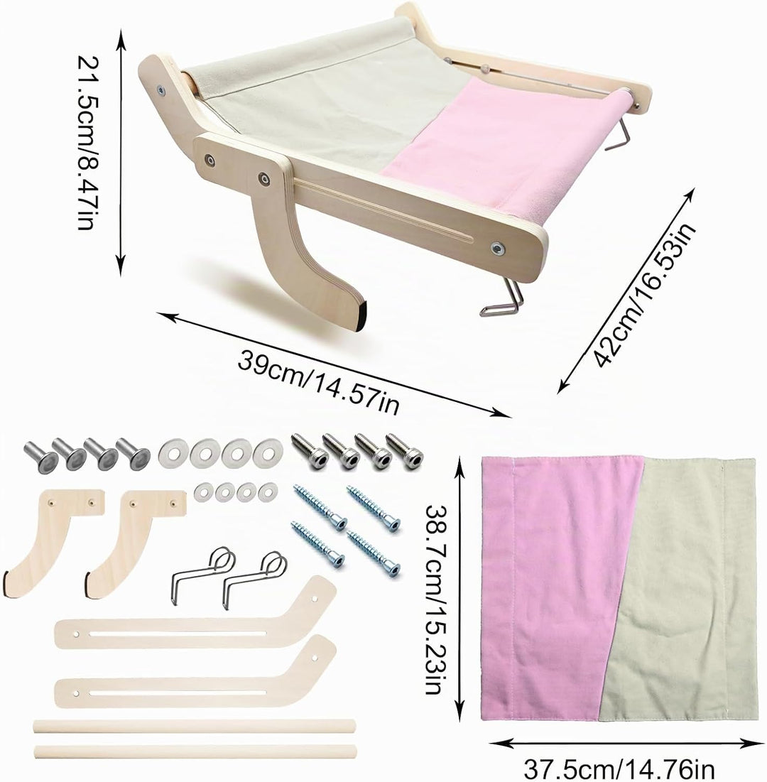 TOTHDATE Cat Window Perch Cat Window Hammock with Natural Wooden cat Window Perch Frame, Pink Rosa,