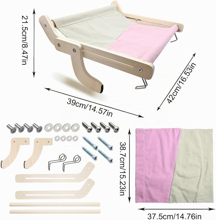 TOTHDATE Cat Window Perch Cat Window Hammock with Natural Wooden cat Window Perch Frame, Pink Rosa,
