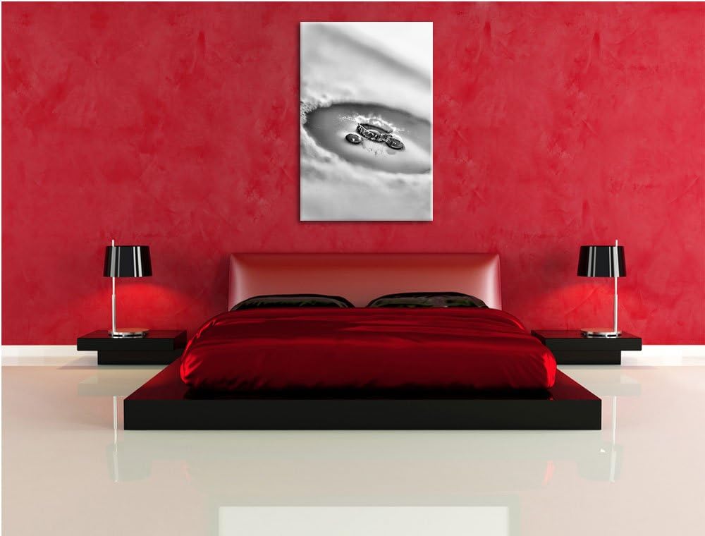 Pixxprint Wassertropfen fällt in Schaum / 100x70cm Leinwandbild bespannt auf Holzrahmen/Wandbild Kun